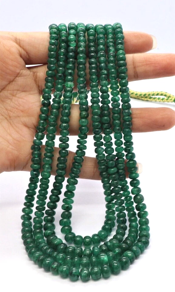 A++ Grüner Beryll Smaragd Glatt Rondell Edelstein Perlen 4 Strang Halskette Frau - Bild 2 von 4
