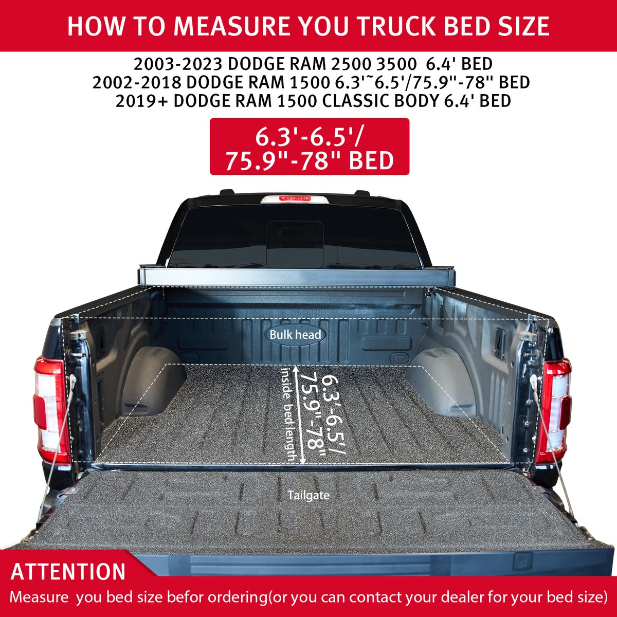 FOR 02-23 Dodge Ram 1500 2500 3500 6.4FT HARD SOLID TRI-FOLD