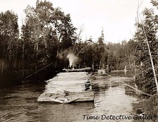 Lumber Barge on the River, Cheboygan-Petoskey, Michigan - Historic Photo Print