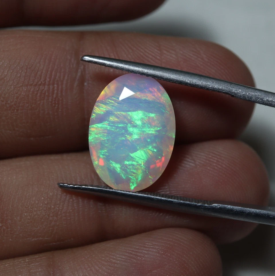 5,5 quilates 16,4 x 12 x 6,5 mm natural AAA verde amarillo fuego ópalo etíope corte ovalado Foto 3 de 4