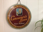 Vintage 1950’s 14” Consumer’s Brewery Beer Tin Wall Sign Hillsgrove Warwick RI