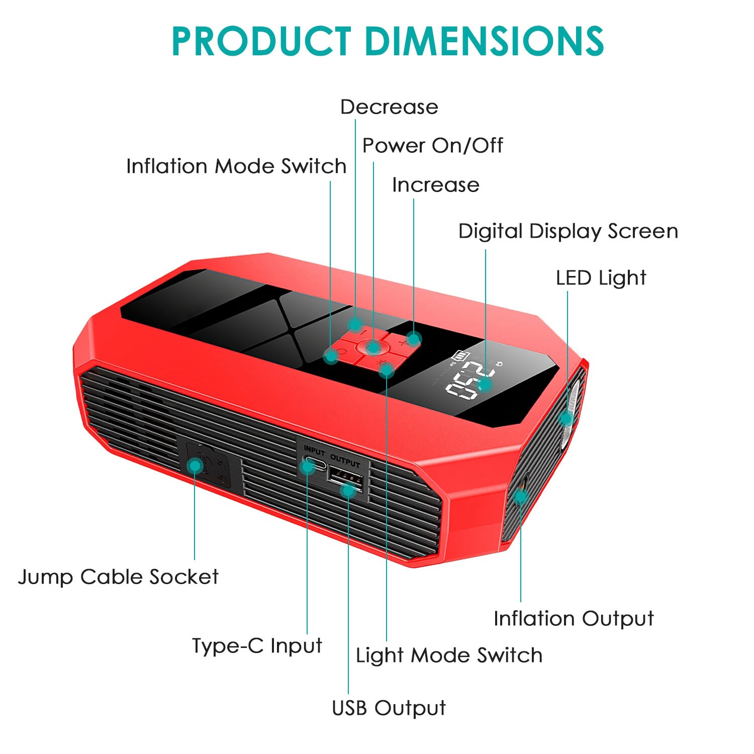 1500A Car Battery Charger And Air Compressor 400PSI Featuring LED Flashlight