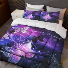 3D Purple Butterfly Bedding Queen Comforter Set Dreamy Butterfly Comforter Set f
