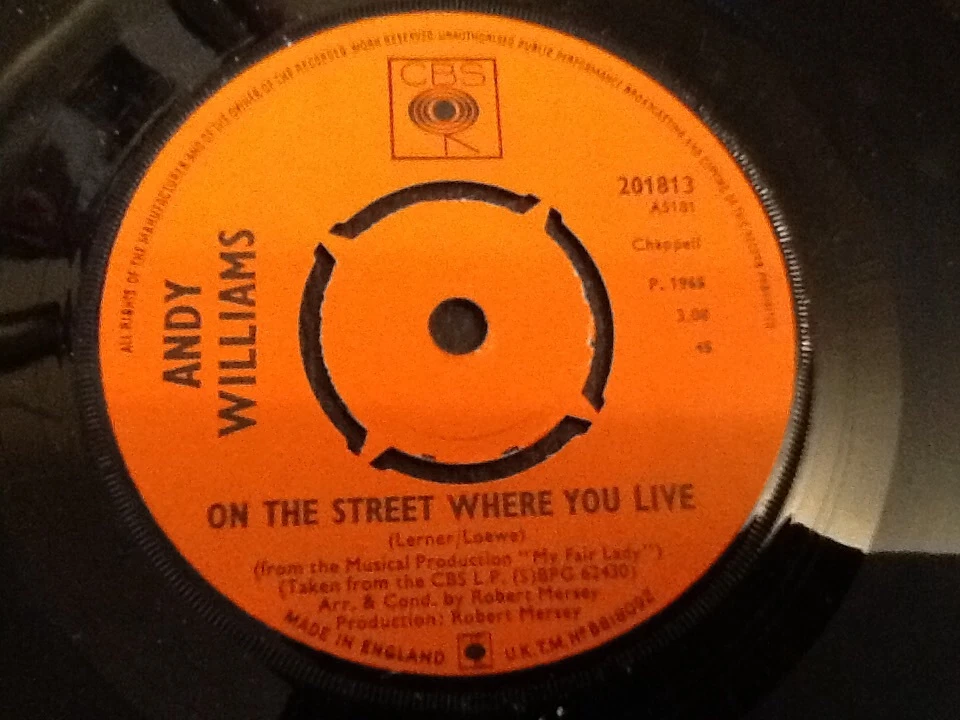 ANDY WILLIAMS . ON THE STREET WHERE YOU LIVE 1968 from "MY FAIR LADY" , NR MINT - Image 2 of 2