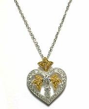 Deco Diamond Heart Pendant Necklace in 18k Two-Tone Gold .38 ct TDW