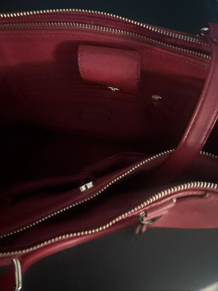 Merona Red 17" Laptop Bag Business Organizer Tote Double Handle Faux Leather - Image 3 of 4