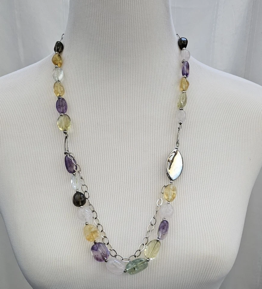 Collar y brazalete de plata de ley 925 con múltiples gemas Foto 2 de 4