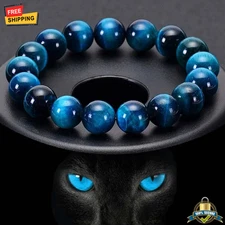 1Pc Blue Tiger Eye Stone Beaded Bracelet 6/8/10mm Natural Strand Jewelry