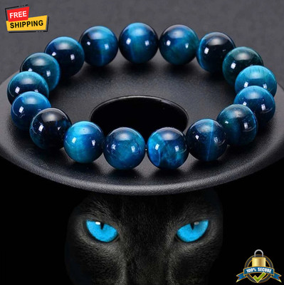1Pc Blue Tiger Eye Stone Beaded Bracelet 6/8/10mm Natural Strand Jewelry