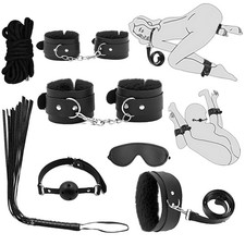 7-Pcs BDSM Kit for Beginners, Black Bondage Set for Couples with Adjustable W...