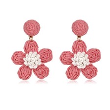 Raffia Cute Flower Earrings, Handmade Floral Raffia Statement Drop and Dangle Ea