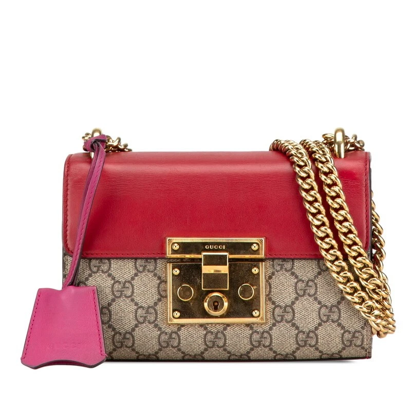 Sac bandoulière chaîne GUCCI GG Supreme 409487 cuir PVC rouge 601438