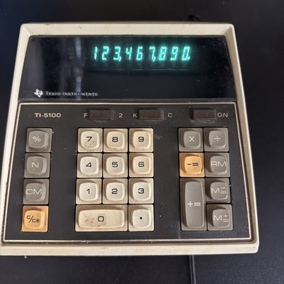 Vtg Texas Instruments TI-5100 Desk Calculator Great Key Feel Original Wall Wart