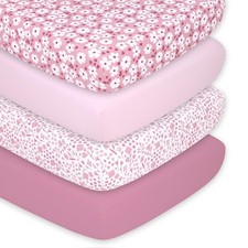 4-Pack Fitted Crib Sheet Set - Super Soft Breathable Baby Girl Crib Sheets, ...
