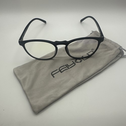 FEIY CD TR90 Eyeglasses Black Frame Round Tinted Lens Cloth Case EUC