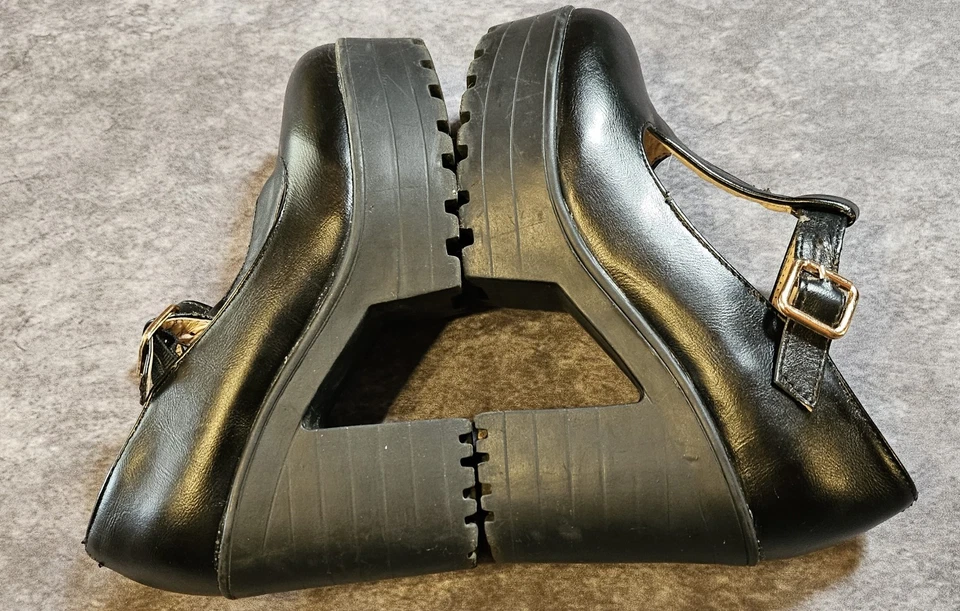 Correa en T Mary Janes Retro Años 90 Y2K Negra Talla 6 Plataforma Tacón Grueso Foto 3 de 4