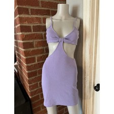 Ribbed Cut out Bodycon Dress Lavender, Medium Y2K Soft Girl Festival Twee Lilac