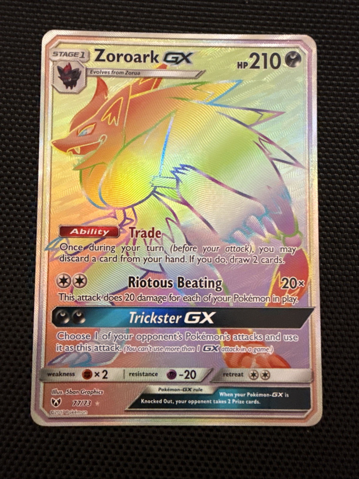Zoroark GX (Secret) 77/73 Shining Legends Holo NM RAINBOW RARE