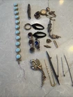 Vintage Costume Jewelry Lot Faux Turquoise Bracelet Stick Pins Brooches  L35