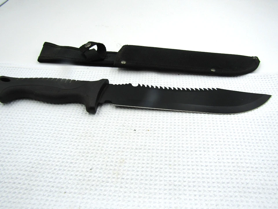 Cuchillo de caza de hoja fija de 16 pulgadas, mango de goma con funda de nylon, afilado Foto 4 de 4