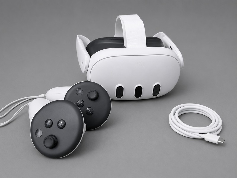 Meta Quest 3 Standalone VR Headset with 2 Controllers, USB-C Cable White/Black