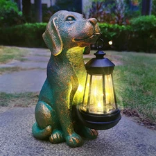 Dog Garden Statues with Solar Lantern Outdoor Decor-Dog Solar Figurines Lights D
