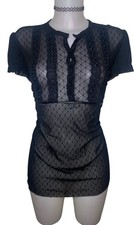 Y2k 90s Womens Victorian Black Sheer Mesh Babydoll Grunge Whimsigoth Top Sz L