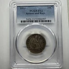 PCGS F12 1853 Silver 25c Quarter Arrows and Rays Seated Liberty Coin Great Con.