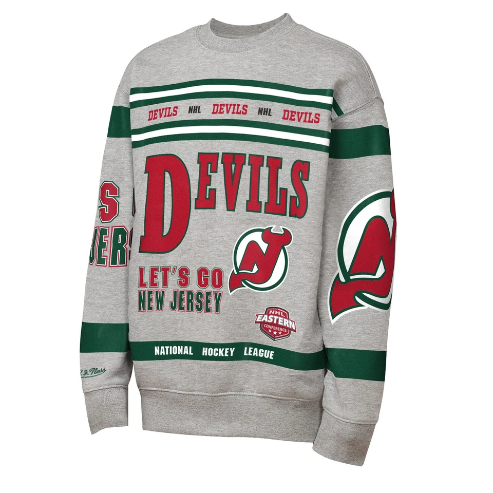 Polar con estampado integral Mitchell & Ness gris jaspeado New Jersey Devils para jóvenes Foto 2 de 3