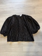 GANNI Black Crinkled Blouse with Puff Sleeves – Size 40 (UK 10–12)