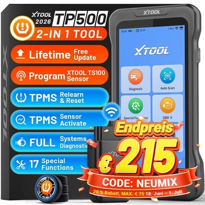 XTOOL TP500 OBD2 Diagnosegerät Alle TPMS-Funktionen FCA/CANFD/DoIP 17 Dienste DE
