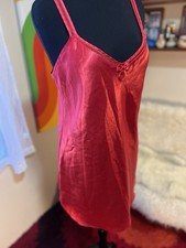 Vtg Y2K Shiny SATIN Secret Treasures Slip Dress Nightgown Cherry Red Medium