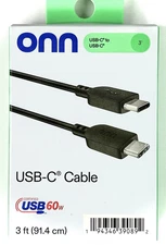 ONN USB-C to USB-C Charging Cable 3 ft Fast Charge 60W Cord – New in Box