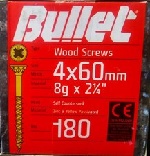 Bullet 4x60mm Wood Screws Zinc Yellow Passivated Countersunk 180 Pack Brand New