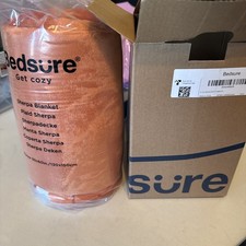 Bedsure Get Cozy Soft Sherpa Blanket Throw 50" x 60" Orange Gray NEW SEALED