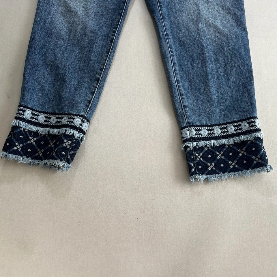 Chico's 女式修身女友踝牛仔裤 2/US 12 装饰下摆波西米亚 — 第 2/4 张图片