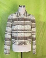 Worth New York Women’s Size 8 Brown Beige Plaid Striped Trucker Jacket