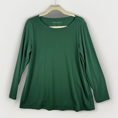 Susan Graver Tunic Top Womens M Forest Green Lagenlook Flowy Pockets Essentials