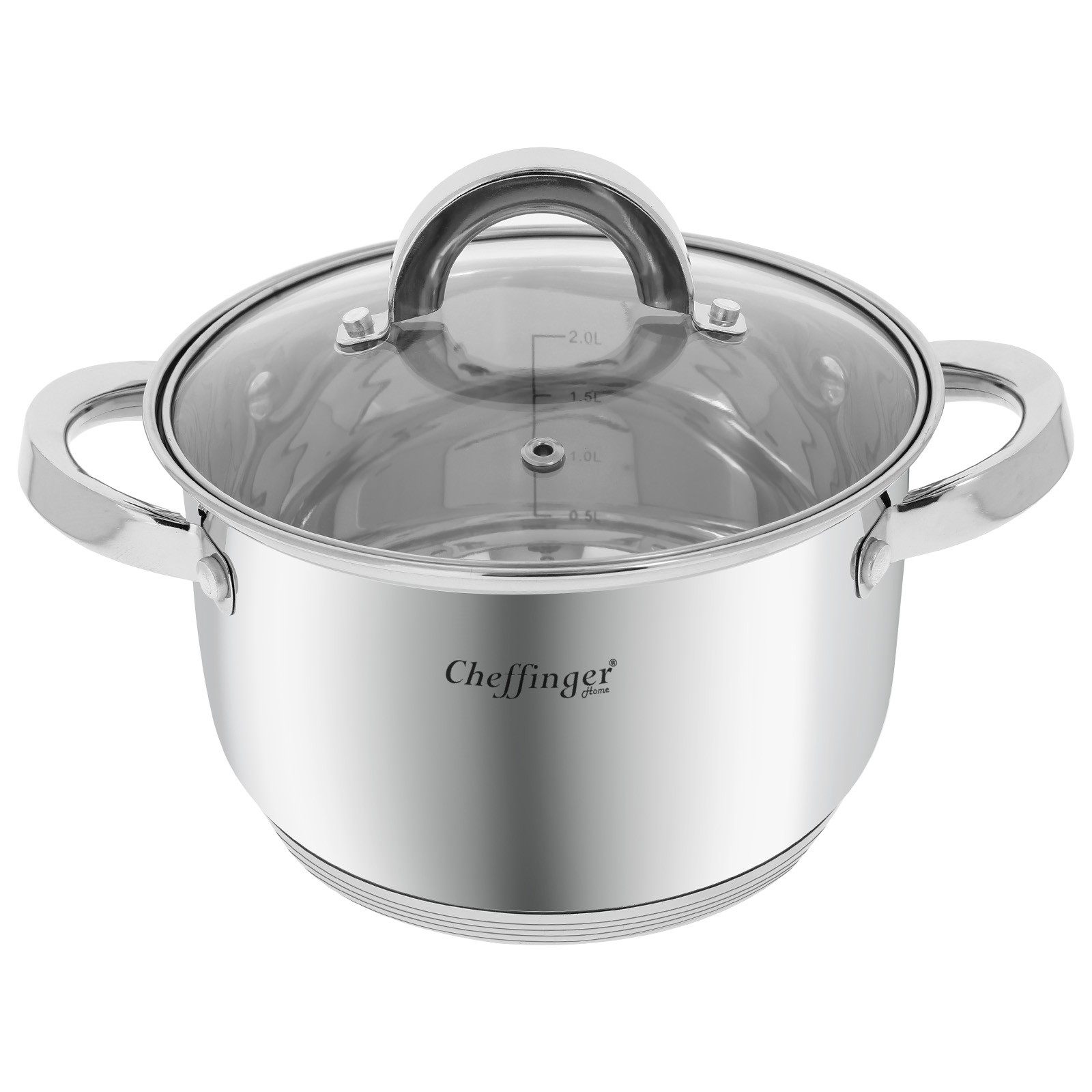 Casserole 18cm 2.9L induction en acier inoxydable avec couvercle verre argent Cheffinger