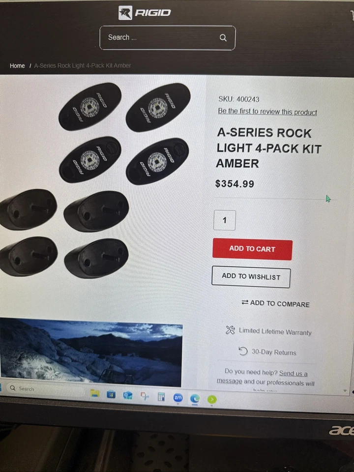 Rock Light Kit Amber Set of 4 Lights A-Series RIGID Industries - Image 2 of 2