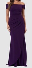 Xscape Women's Purple Solid Ruched Off-Shoulder Gown Dress Size 6