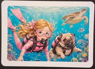 1 SWAP PLAYING CARD LITTLE GIRL & PUG SCUBA DIVING
