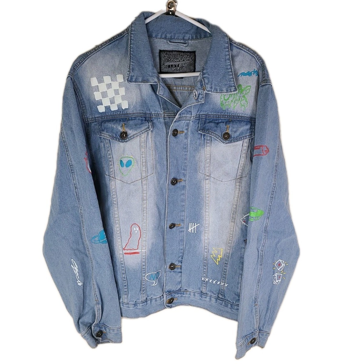 Brooklyn Cloth Men's XL Denim Jacket 90s Graffiti logos Savage | eBay