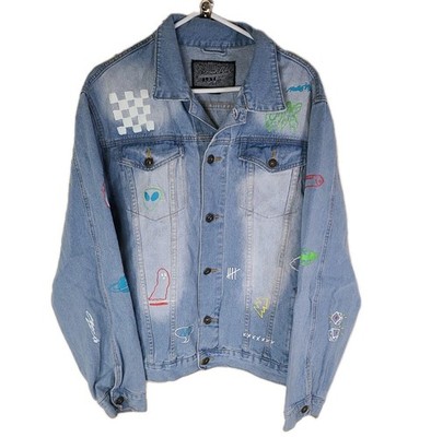 Brooklyn Cloth Men's XL Denim Jacket 90s Graffiti logos Savage | eBay