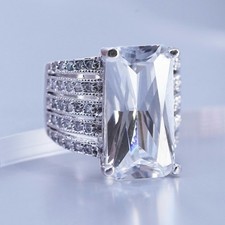 Size 8, vintage Sterling 925 silver engagement ring with cluster mega shiny Cz