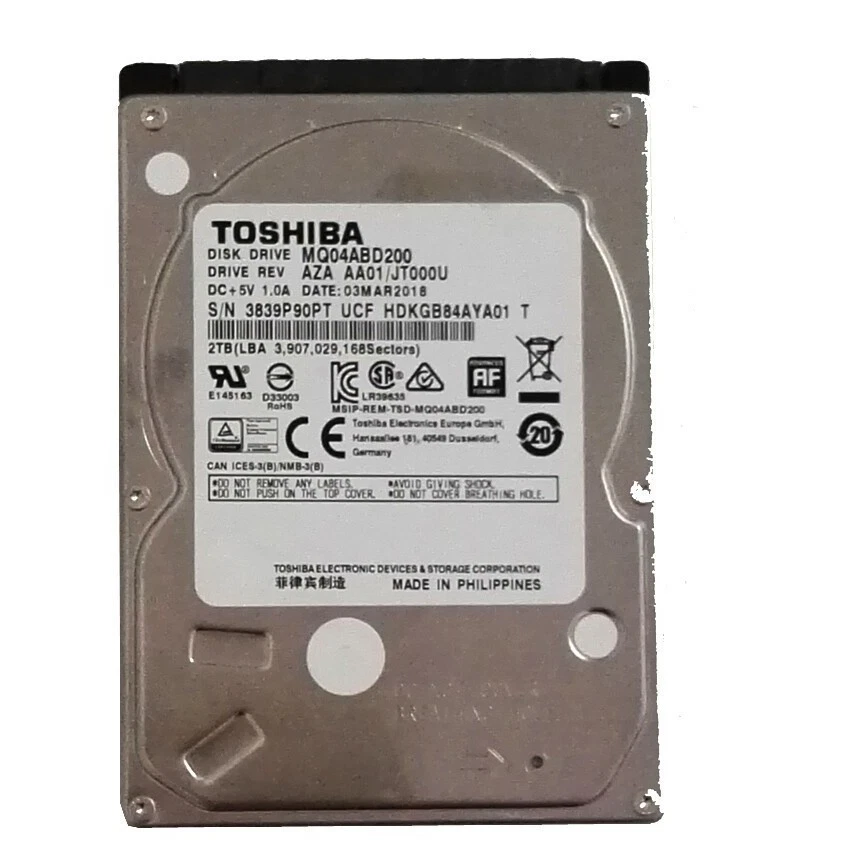 Toshiba Internal Hard Disk Drives 2.5 in Form Factor 2TB Storage