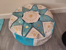 Handmade Pouffe New Genuine Leather Poufe Pouf Footstool Blue & White