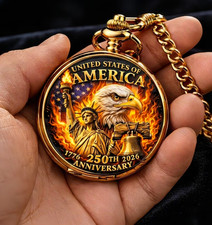 American 250Th Anniversary Flame White Eagle Statue of Liberty Pocket Watch
