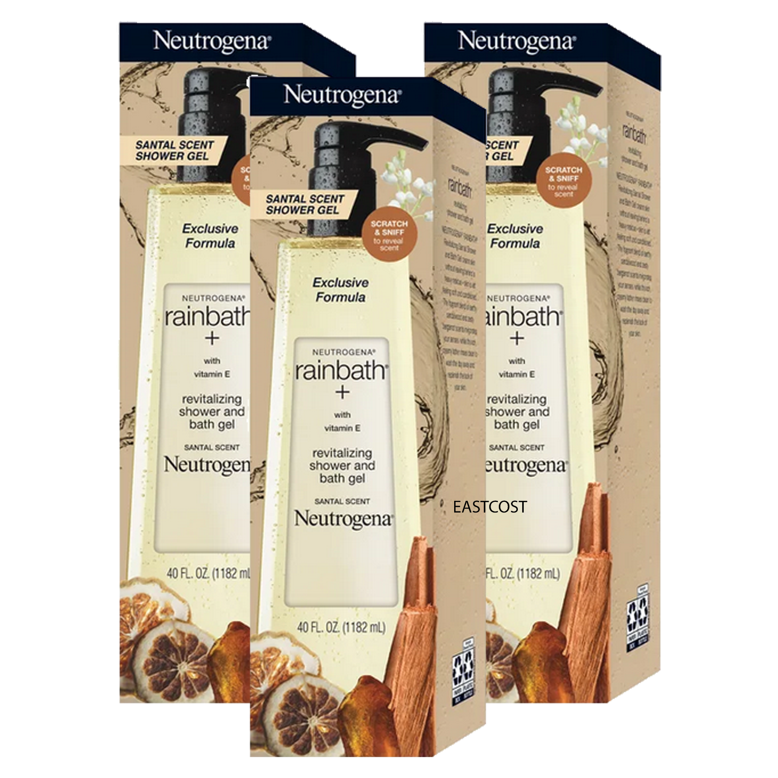 3 Of Neutrogena Rainbath Revitalizing Shower & Bath Gel, Santal Scent, 40 fl oz