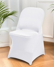 White Spandex Stretch Folding Chair Covers for Wedding Party, Universal Fit